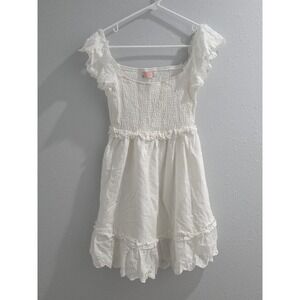 C+D+M White Cotton‎ Ruched Midi Dress Size Small White Lace Detailed Dress